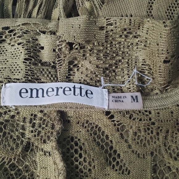 EMERETTE OPEN MESH Cover Up DARK GREEN Shawl SZ M Kimono FRINGE GREAT CONDITION - Picture 10 of 14